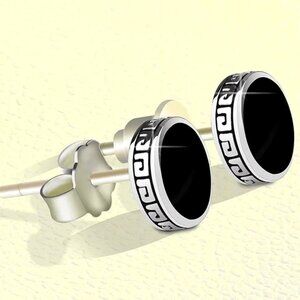 🆕 Gothic 6mm Black Button Style 18K White Gold Earring Studs  🆕